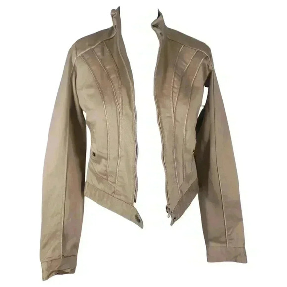 Vintage Retro Lipstick Beige Nude Moto Biker Warm Cotton Jacket Size Small - Picture 5 of 11